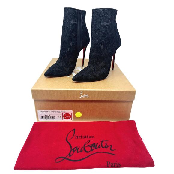 Christian Louboutin Heels So Kate Boots Ankle Booties Black Lace Mesh Shoes 36.5 - Picture 2 of 13